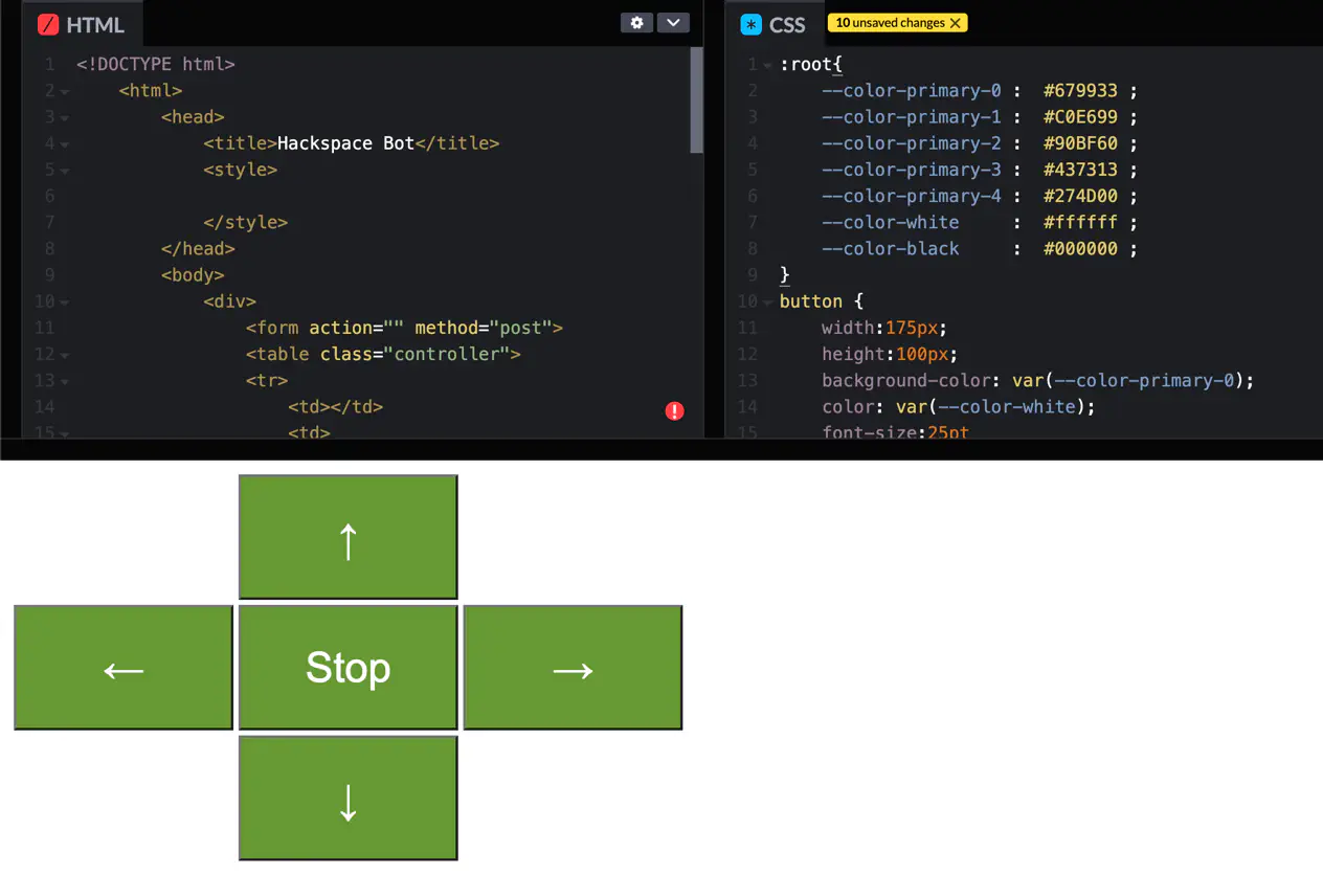 HTML & CSS editor windows above, results below